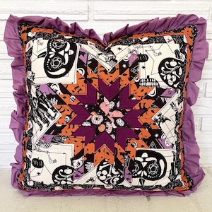 Quilted Halloween Pillow Cover: Pastel Spooky Skeleton, Glow in the Dark