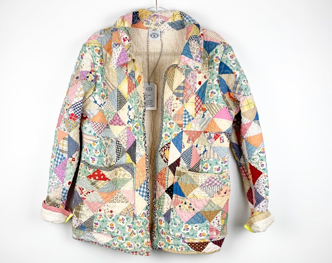 Quilt Chore Coat / Vintage Patchwork Quilted Jacket / Jacket Etsy