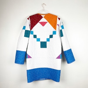 Modern Patchwork Quilt Chore Coat: Geometric Chain Block, Large