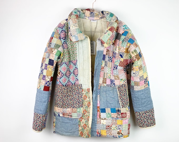 Quilt Chore Coat / Quilted Patchwork Jacket / Feedsack / Jacket Made