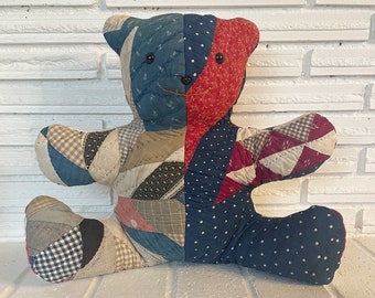 Patchwork Quilt Bear: Farmhouse Primitive Stuffed Teddy Bear