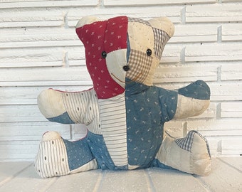 Patchwork Quilt Bear: Vintage Farmhouse Stuffed Teddy Bear