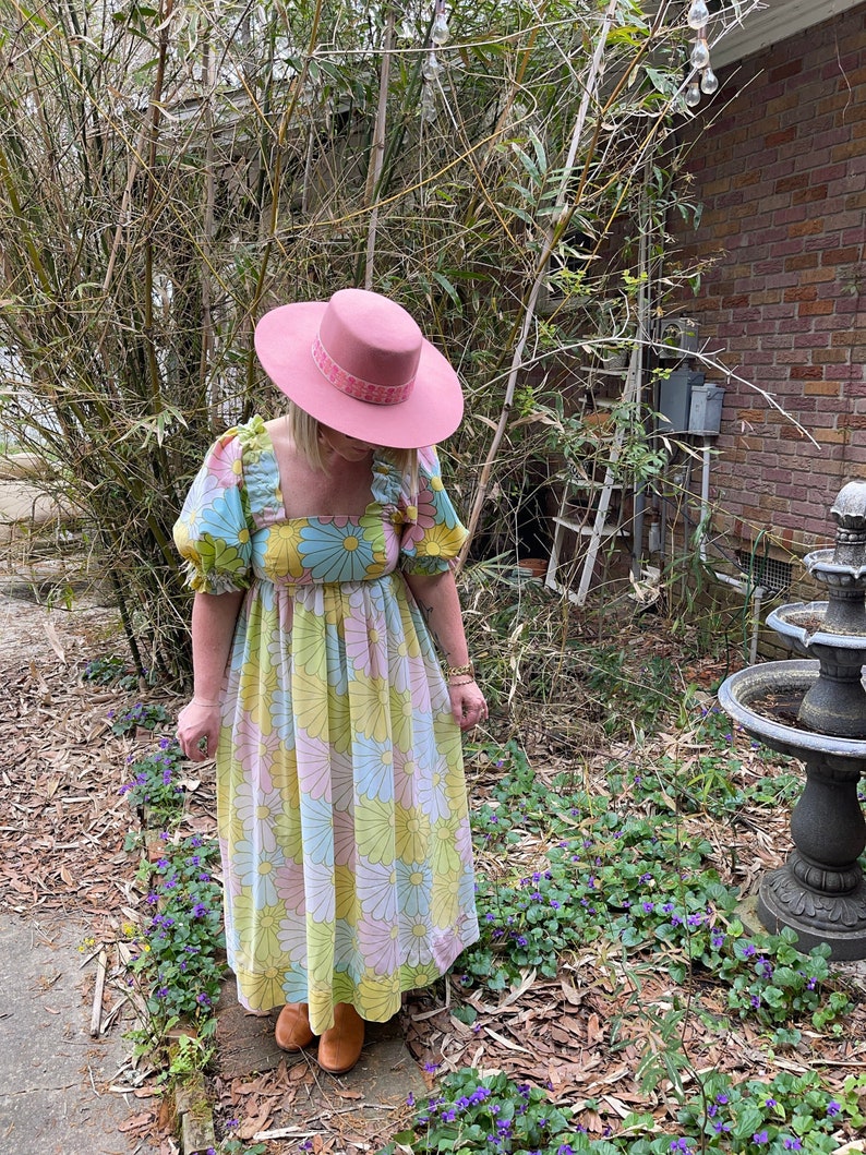 Upcycled Puff Sleeve Dress / Dress made from vintage sheets / Ruffle Sleeve Peasant Dress / Funky Florals / Oscilatey image 1