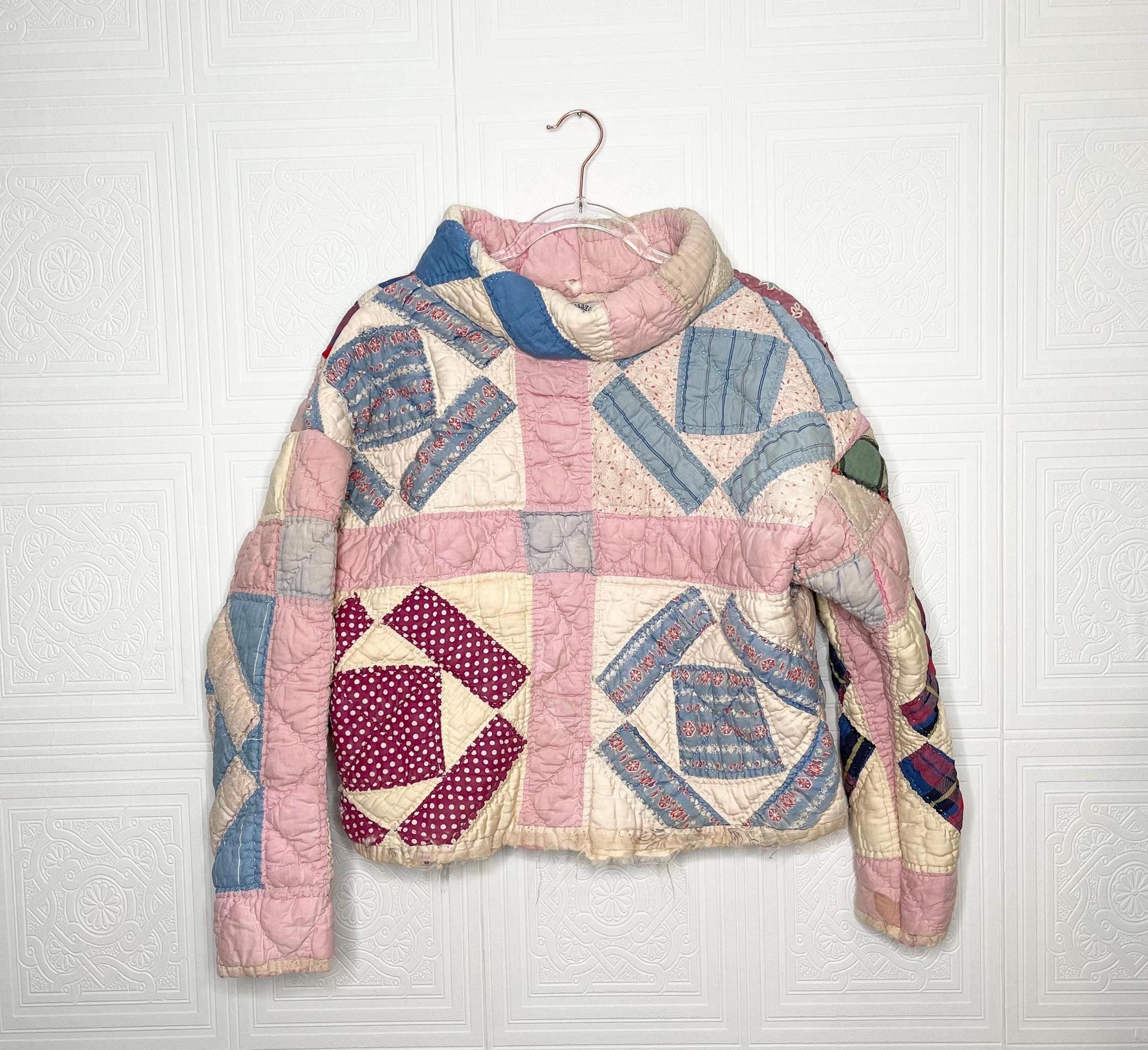 ヴィンテージパッチワークキルティングプルオーバー：ハンドメイド