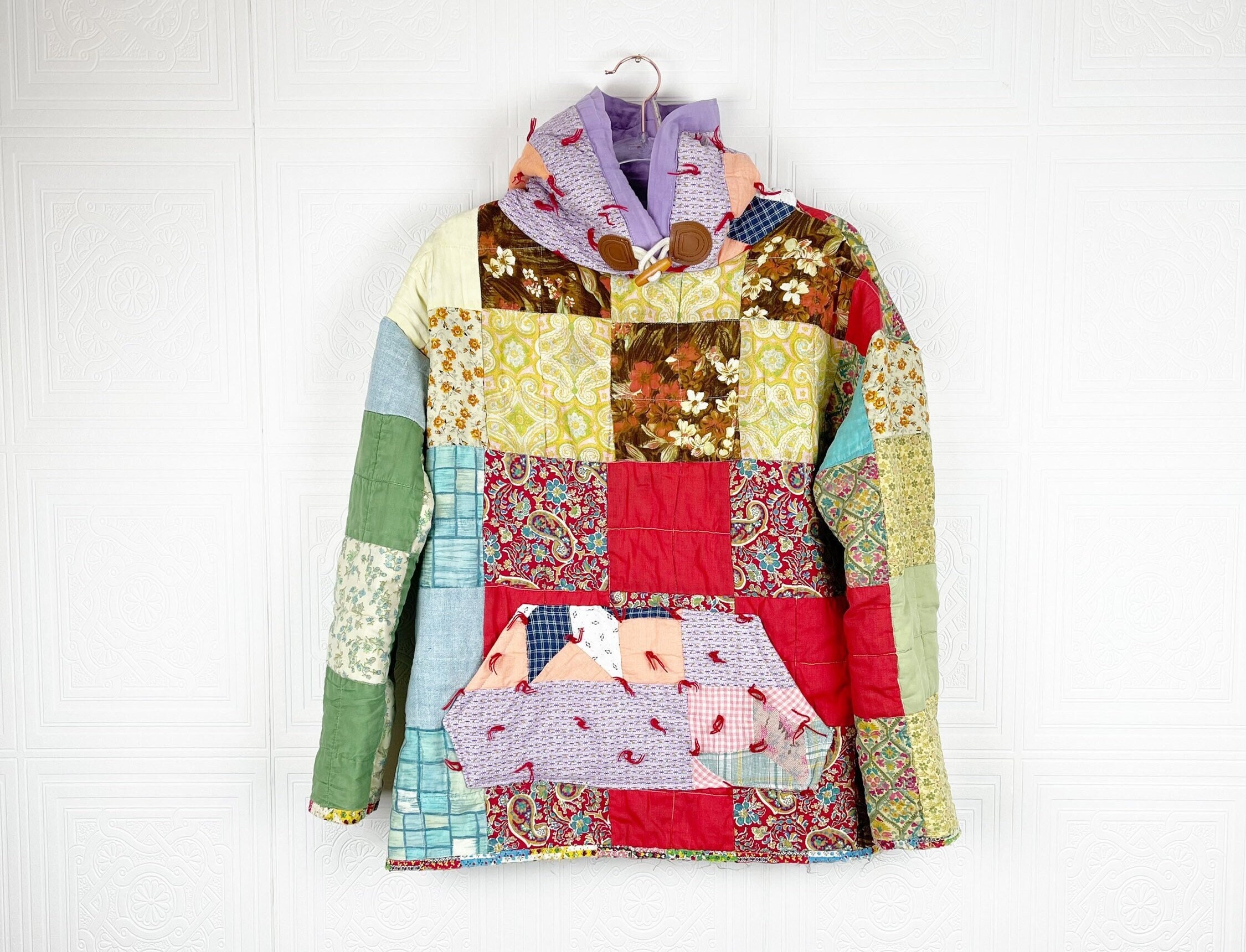 Patchwork Quilt Hoodie / Small / Vintage Patchwork Quilted 