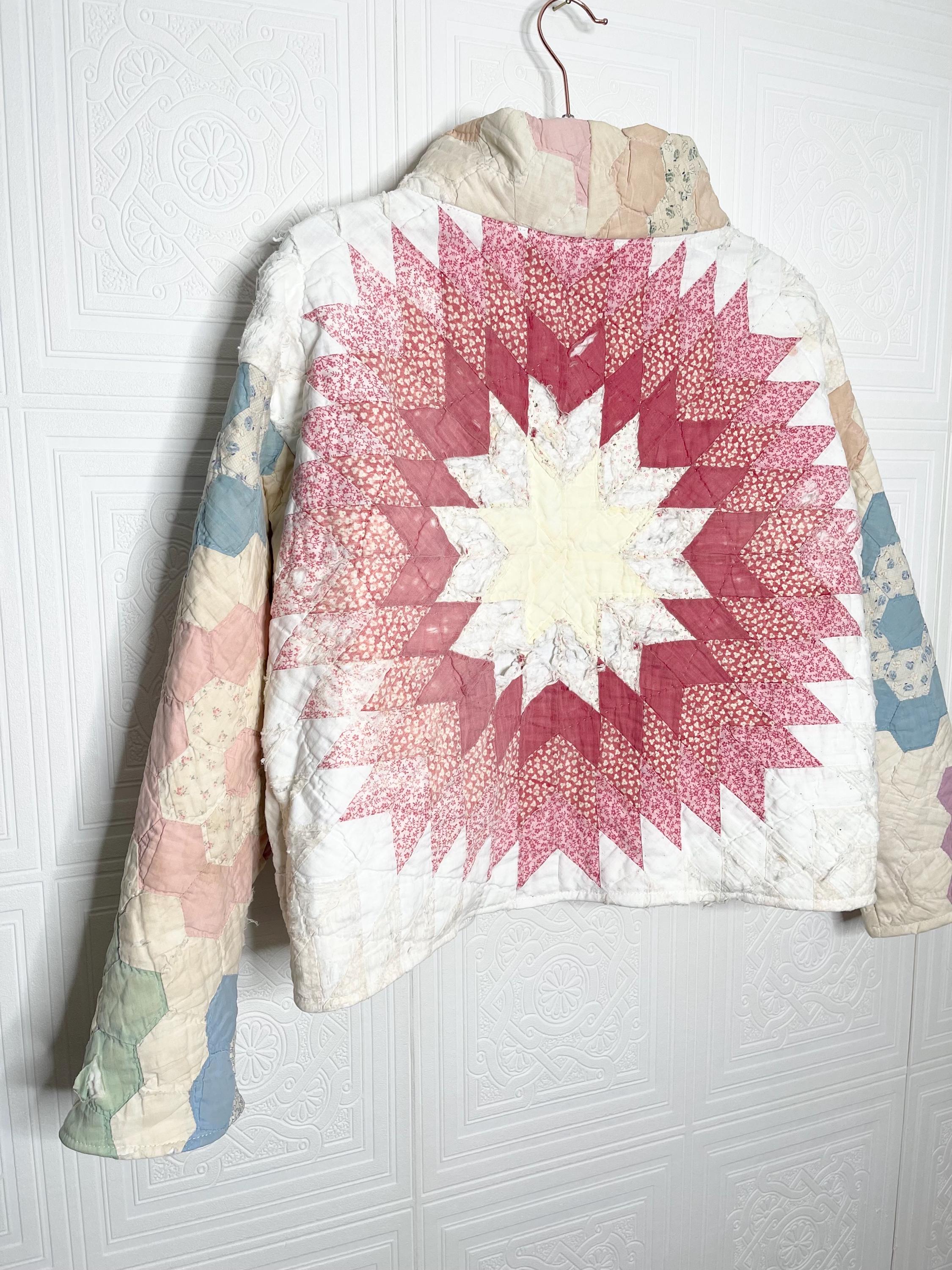 パッチワーク　ヴィンテージ　プルオーバー　ヴィンテージキルト ヴィンテージパッチワークキルティングプルオーバー：ハンドメイド