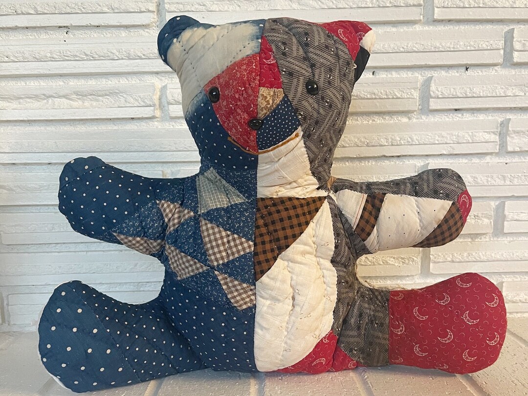 Patchwork Quilt Bear / Bear Made From Old Quilts / Farmhouse Primitive