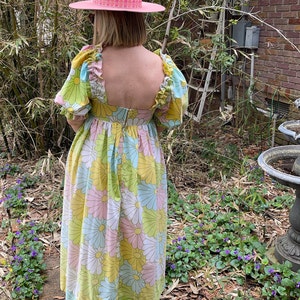 Upcycled Puff Sleeve Dress / Dress made from vintage sheets / Ruffle Sleeve Peasant Dress / Funky Florals / Oscilatey image 3