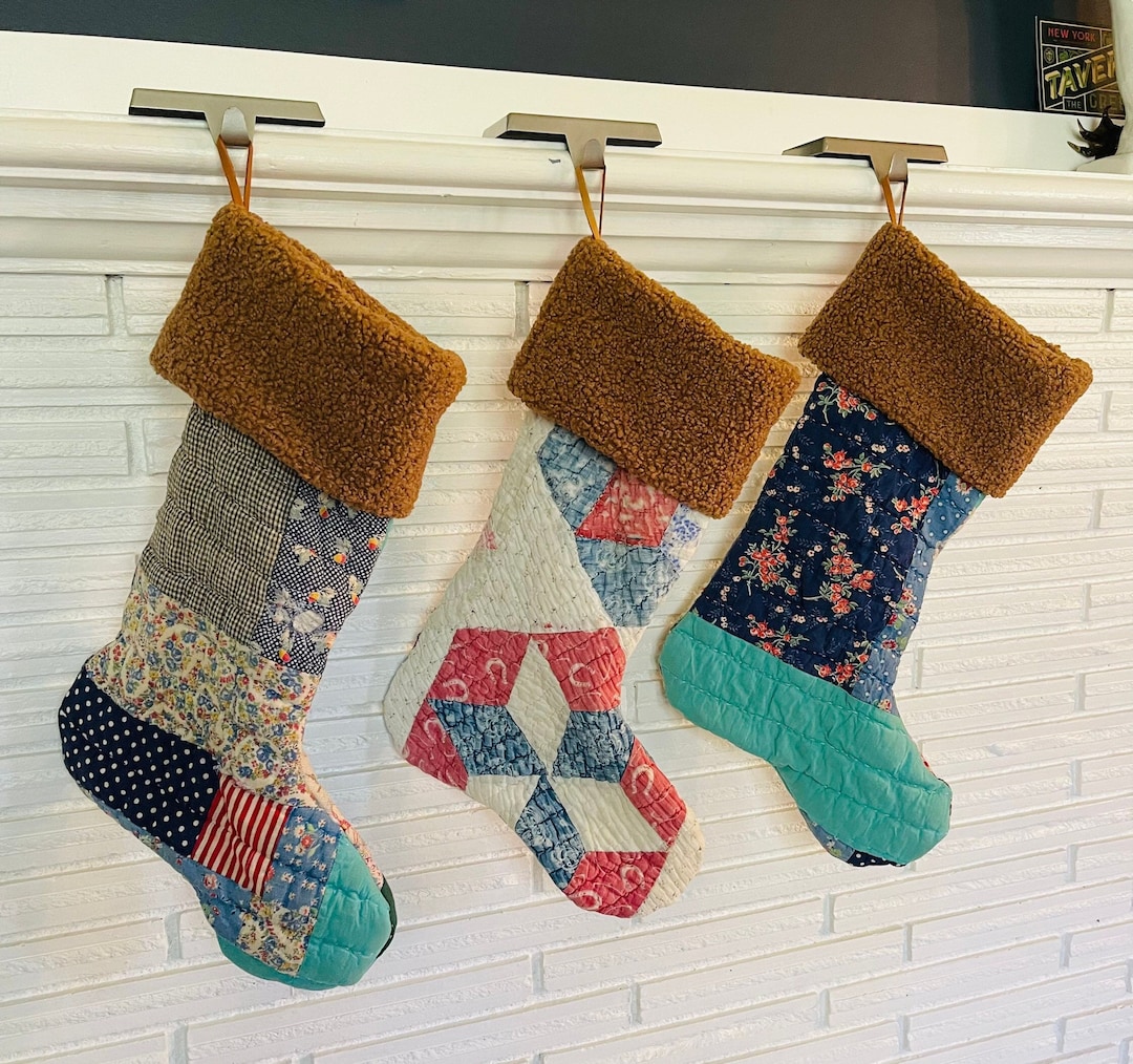 Quilt Stocking / Vintage Quilt Christmas Stocking / Upcycled Patchwork Quilt Stocking / Feed