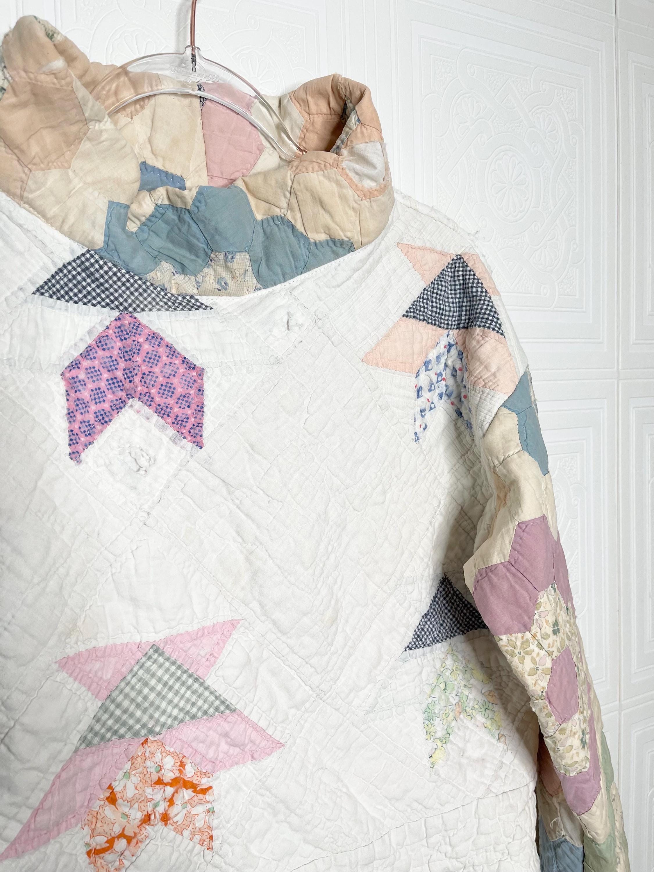 ヴィンテージパッチワークキルティングプルオーバー：ハンドメイド