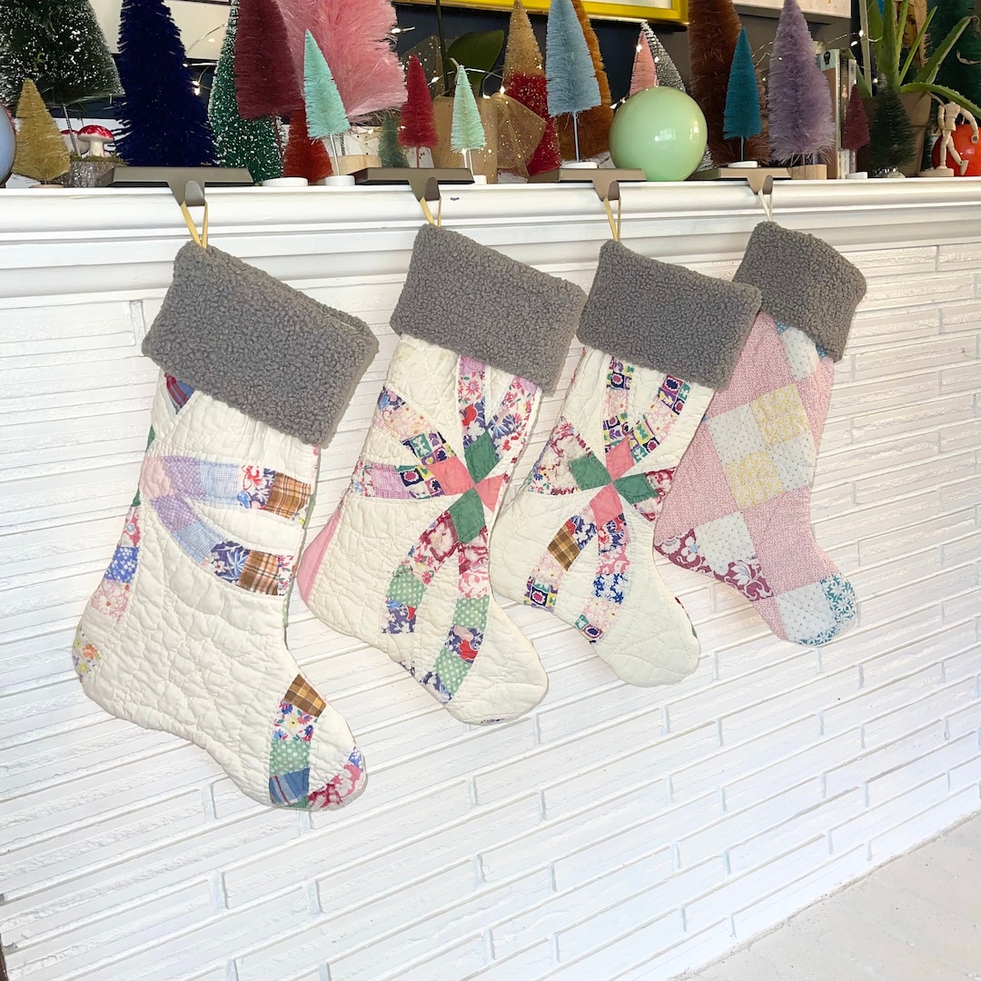 Quilt Stocking / Vintage Quilt Christmas Stocking / Upcycled Patchwork Quilt Stocking / Feed