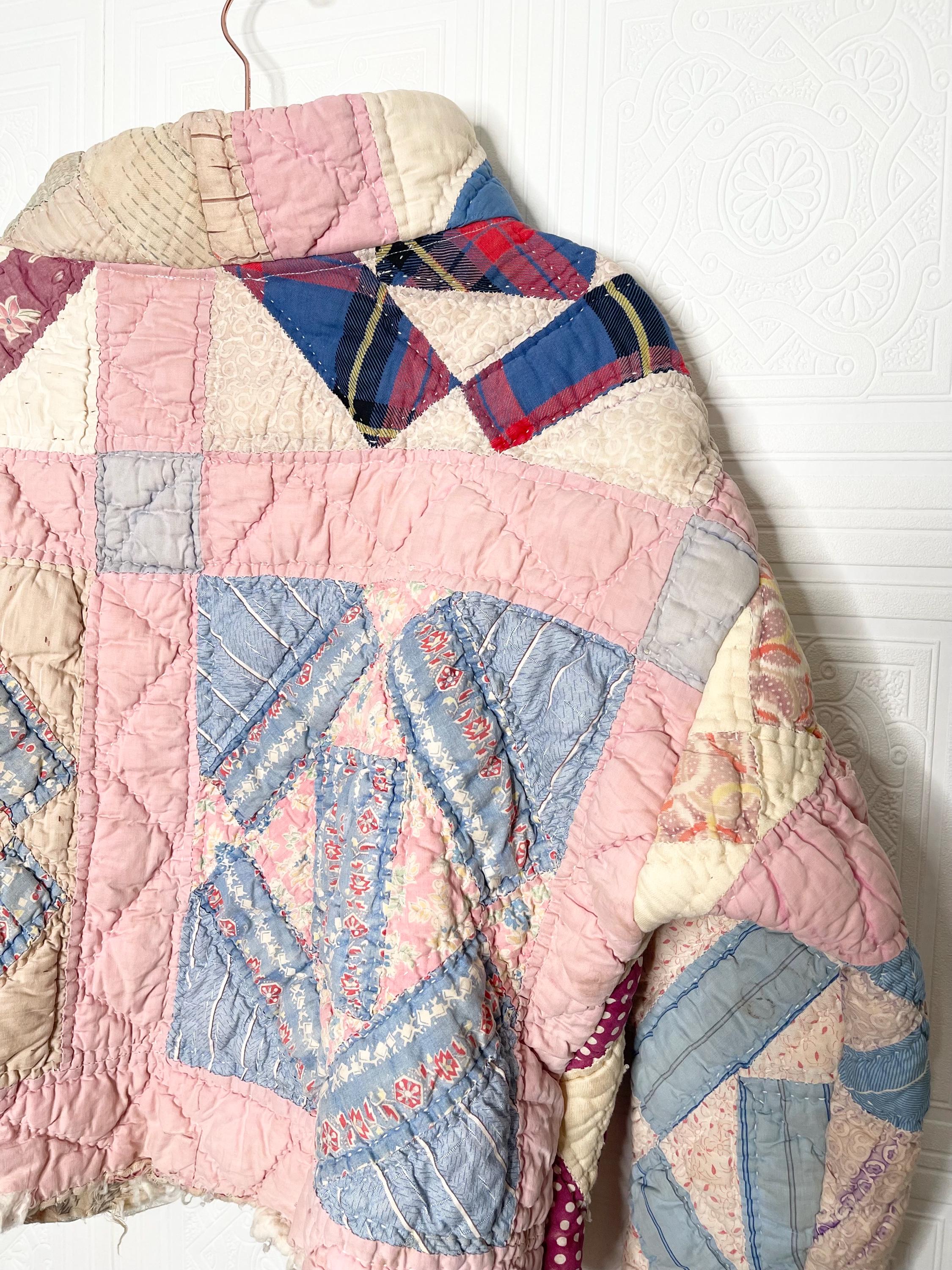 ヴィンテージパッチワークキルティングプルオーバー：ハンドメイド