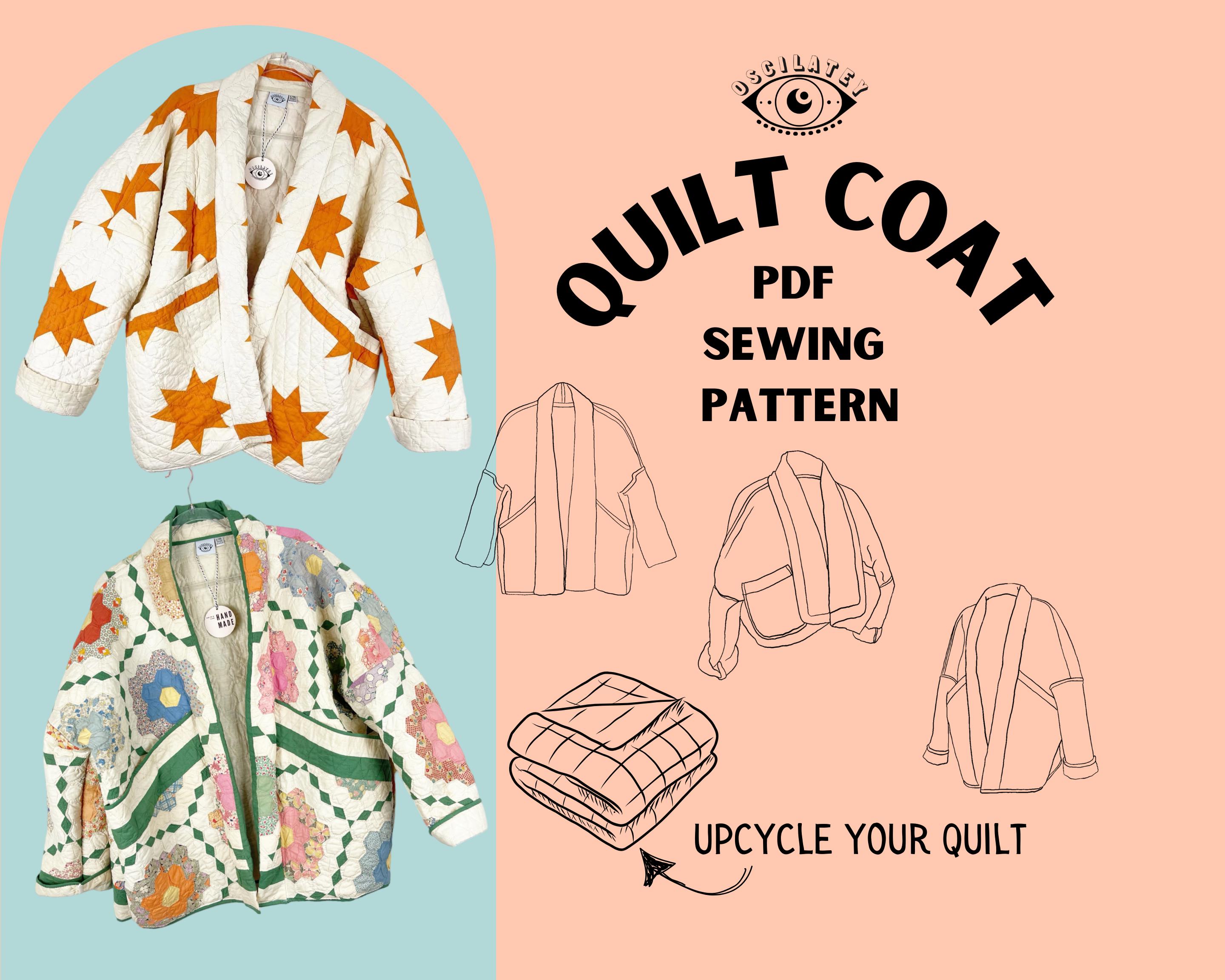Quilt Coat PDF Sewing Pattern / Make your own quilt coat / US Letter A4 A0 PDF / Big Pocket Quilt Coat / Oscilatey / Diy/ xs s/m l/xl 2x