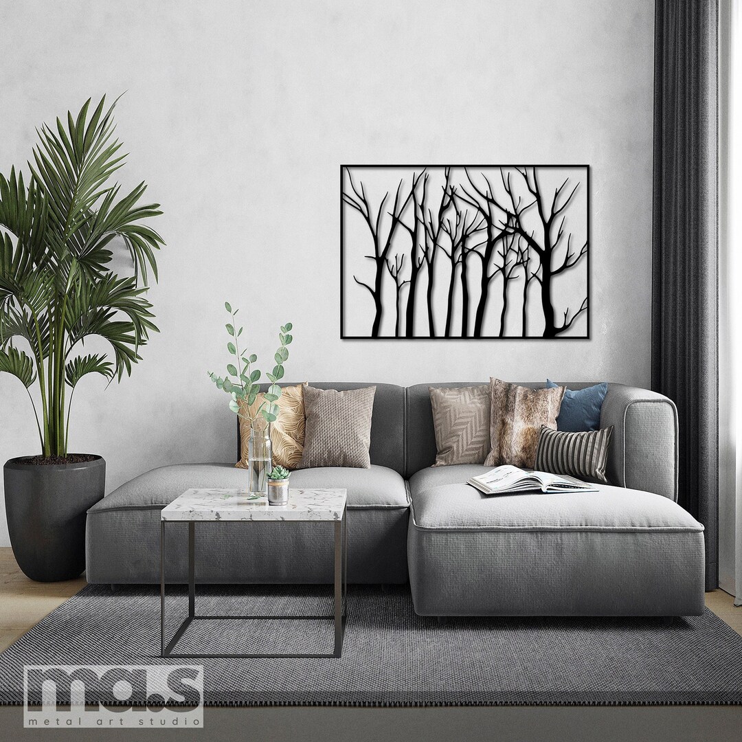 Image showcasing Trees Metal Wall Home Decor Metal Wall Art Bedroom Living Room Kitchen ...