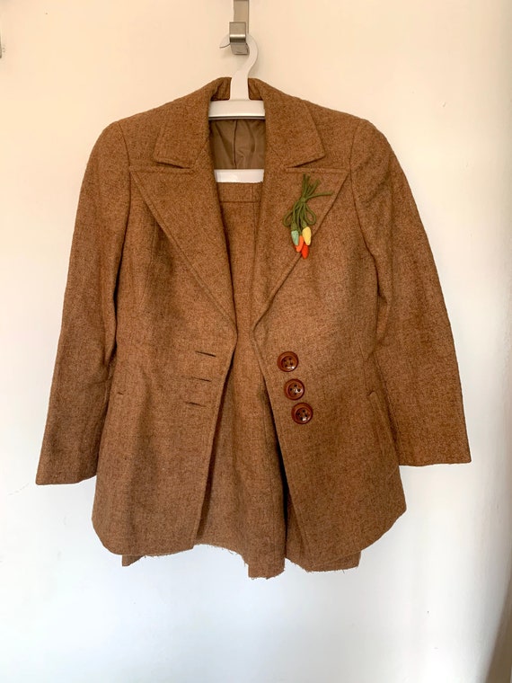 Vintage 1970s Wool Blend Two Piece Suit - Coat and