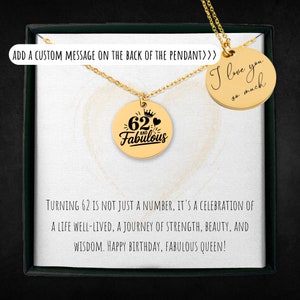 Gepersonaliseerde 62 en fantastische ketting voor vrouwen, op maat gegraveerde 62e verjaardagssieraden, 62-jarige cadeau voor haar, nummer bedelhanger
