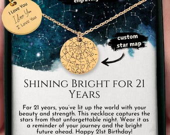 21st Birthday Star Map Necklace: Personalized Stainless Steel Jewelry