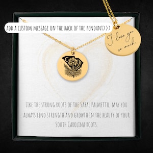 Personalized South Carolina State Necklace For Women - Custom Engraved Palmetto Tree Roots Jewelry, South Carolina Charm Pendant For Her
