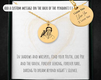 Edgar Allan Poe Necklace | Custom Engraved Raven Pendant | Personalized Literary Gift | Gothic Jewelry
