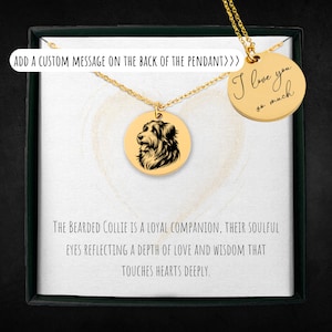 Personalized Bearded Collie Necklace For Girls And Women - Custom Engraved Pet Jewelry - Dog Memorial Gift - Dog Coin Pendant - Dog Charm