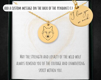 Collier pendentif loup : message personnalisé, bijoux esprit animal