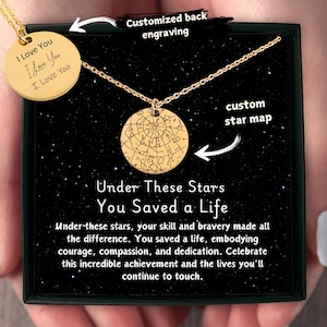 Collana EMT Under These Stars, regalo di gioielli personalizzati per paramedici, gioielli con mappa stellare personalizzata per i primi soccorritori, regalo salvavita
