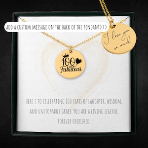 Gepersonaliseerde 100 en fantastische ketting voor vrouwen, op maat gegraveerde 100e verjaardagssieraden, 100 jaar oud cadeau voor haar, nummer bedelhanger