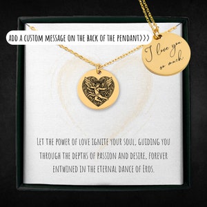 Personalized Eros Necklace For Women And Men - Custom Engraved Greek God Jewelry - Greek Mythology Art - Heart Pendant - Eros Charm