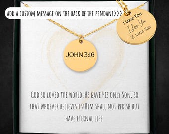 Personalized John 3:16 Necklace | Custom Bible Verse Religious Jewelry Pendant | Engraved Christian Faith Gift