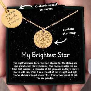 Gepersonaliseerde sterrenkaartketting voor opa, aangepast verjaardagscadeau van kleinzoon of kleindochter, My Brightest Star-ketting voor grootvader