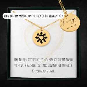 Personalized Philippines Sun Necklace For Women - Custom Engraved Filipino Jewelry, Filipino Gift For Her - Philippines Charm Pendant