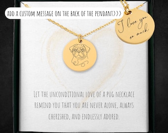 Personalized Pug Pendant Necklace: Custom Engraved Dog Memorial