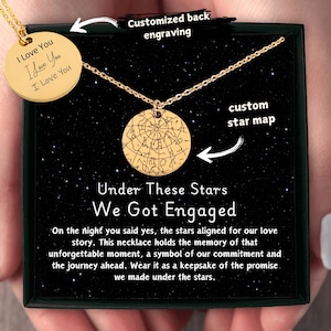 Collana con mappa stellare di fidanzamento, ciondolo di proposta personalizzato, regalo di fidanzamento personalizzato per la fidanzata, gioielli con mappa stellare incisa