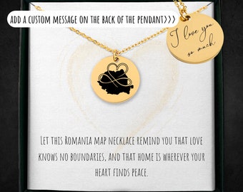 Personalized Romania Map Necklace: Engraved Romanian Pendant