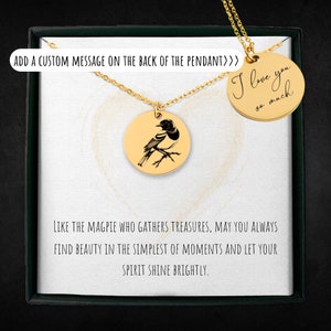 Personalized Magpie Necklace For Men And Women - Custom Engraved Magpie Jewelry - Bird Lover Gift - Magpie Charm Pendant