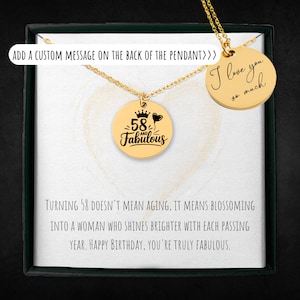 Gepersonaliseerde 58 en fantastische ketting voor vrouwen, op maat gegraveerde 58e verjaardagssieraden, 58-jarige cadeau voor haar, nummer bedelhanger