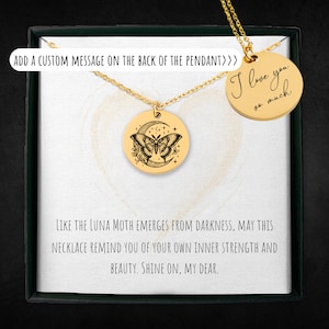 Personalized Luna Moth Coin Necklace: Engraved Insect Jewelry