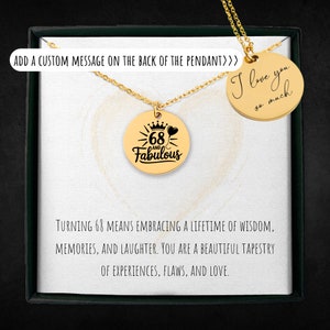 Gepersonaliseerde 68 en fantastische ketting voor vrouwen, op maat gegraveerde 68e verjaardagssieraden, 68-jarige cadeau voor haar, nummer bedelhanger