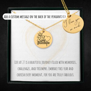 Gepersonaliseerde 27 en fantastische ketting voor vrouwen, op maat gegraveerde 27e verjaardagssieraden, 27-jarige cadeau voor haar, nummer bedelhanger