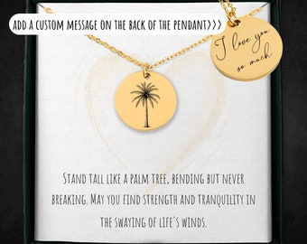 Collar con colgante de palmera personalizado: joyería tropical grabada