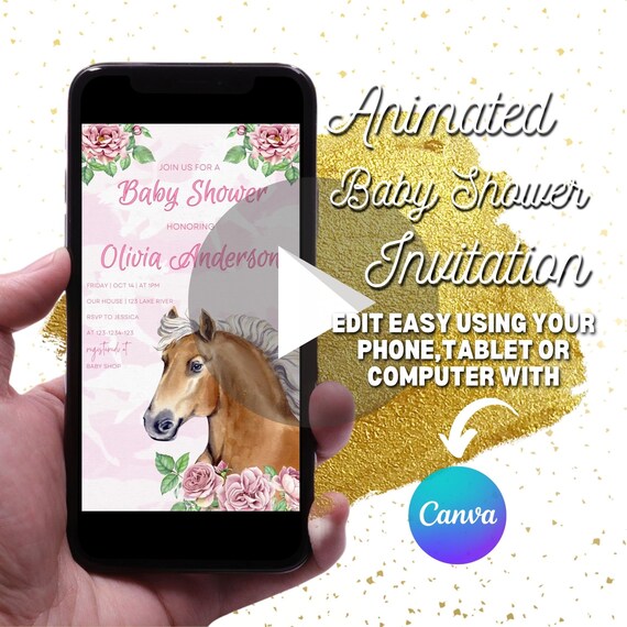 EDITABLE Horse Themed Baby Shower Invitation Video Cute Etsy
