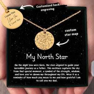Collier personnalisé carte des étoiles pour papa, cadeau d'anniversaire personnalisé de la part d'un fils ou d'une fille, bijoux uniques pour l'anniversaire d'un père, ma carte étoile du Nord