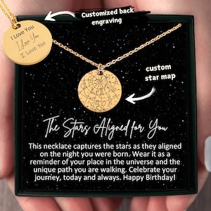 Colar de mapa estelar personalizado para mulheres, presente de joia personalizado com cartão para aniversário, presente exclusivo para mãe, amiga, irmã ou filha