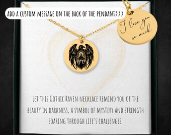 Personalized Gothic Raven Pendant Necklace - Custom Engraved Jewelry