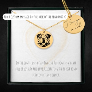 Personalized English Bulldog Necklace For Men And Women - Custom Engraved Pet Jewelry - Dog Memorial Gift - Dog Coin Pendant - Dog Charm