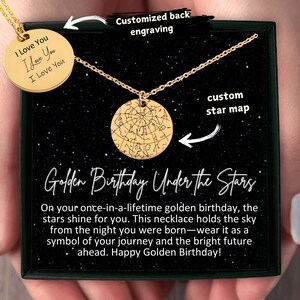 Collier carte étoile d'anniversaire doré personnalisé, cadeau personnalisé pour femme, homme, fille, fils ou meilleur ami, bijoux d'anniversaire pour elle, lui