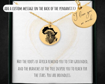 Gepersonaliseerde ketting met kaart van Afrika: op maat gemaakte hanger met gegraveerde wortels