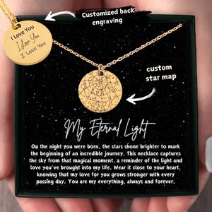 Sternkarte Halskette für Frau, Geburtstagsgeschenk vom Ehemann, personalisierter Schmuck für Sie, mein ewiges Licht, Sternhalskette für Freundin