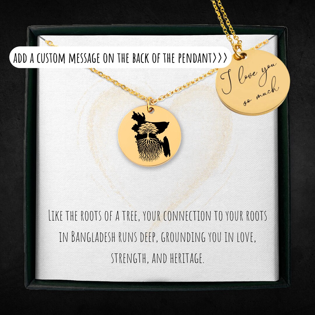 Personalized Bangladesh Map Necklace for Women and Men Custom Engraved Bangladeshi Jewelry
