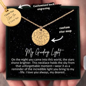 Collana con mappa stellare personalizzata per figlia, regalo di compleanno personalizzato da mamma o papà, gioielli unici per il compleanno della figlia, la mia luce guida